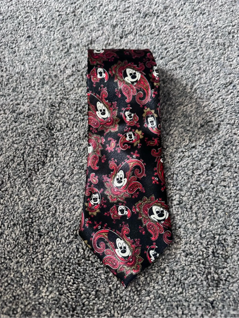 & Other Stories Black Tie with Red Paisley and Playful Character Faces